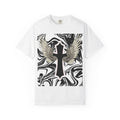 Winged Cross Graphic T-Shirt — Marble Black & White Spiritual Tee