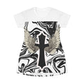 Angel Wing Cross T-Shirt Dress — Marble Black & White All-Over Print