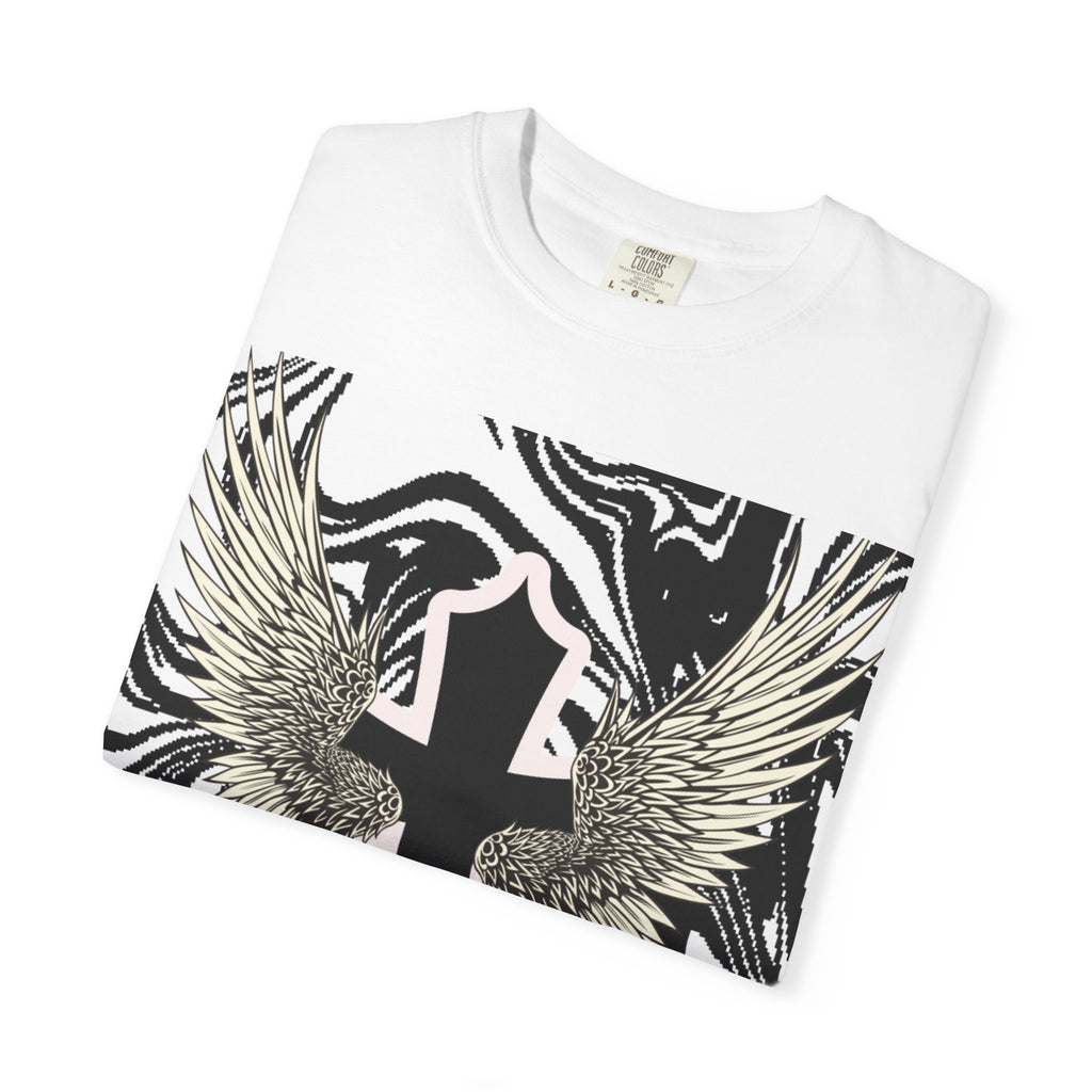 Winged Cross Graphic T-Shirt — Marble Black & White Spiritual Tee