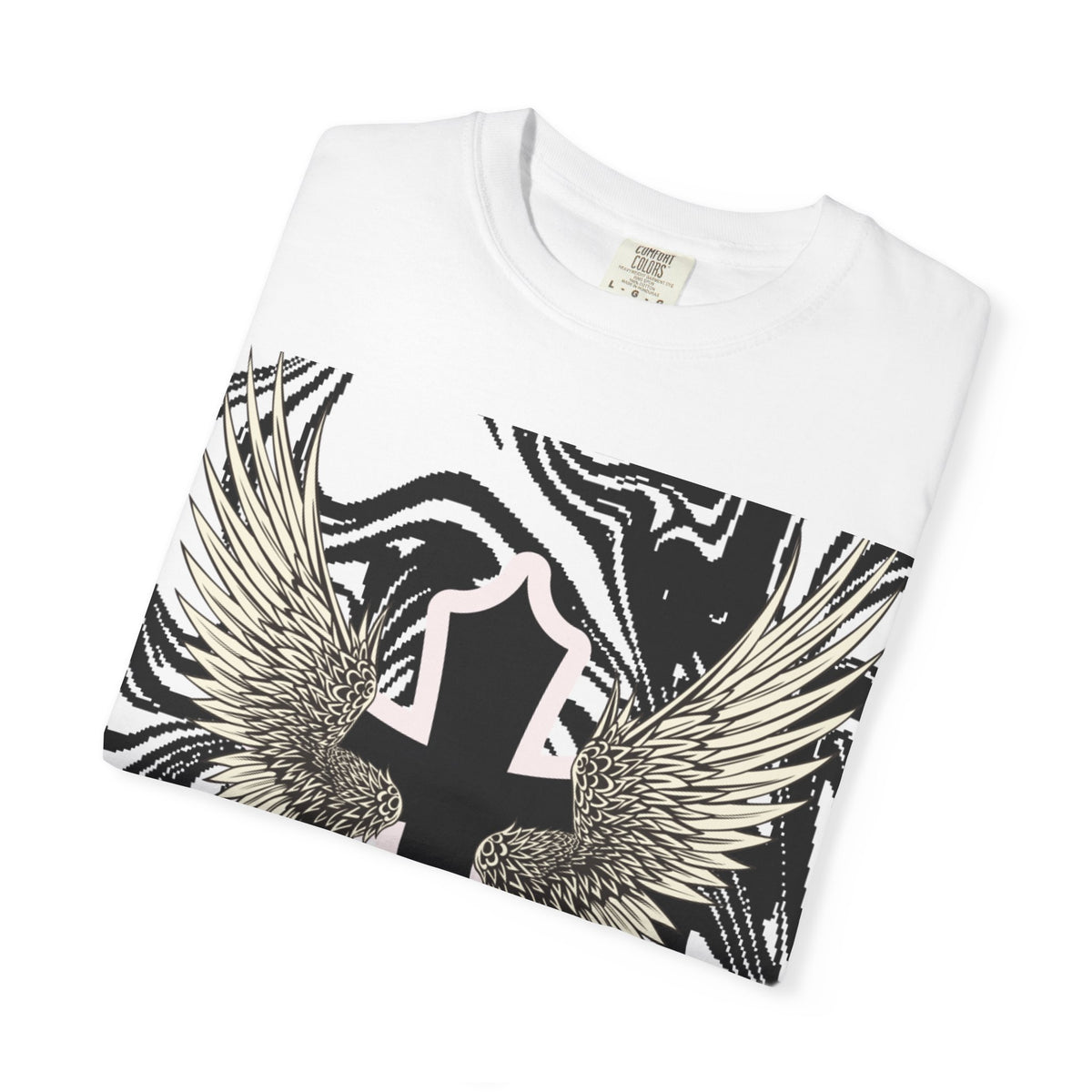 Winged Cross Graphic T-Shirt — Marble Black & White Spiritual Tee